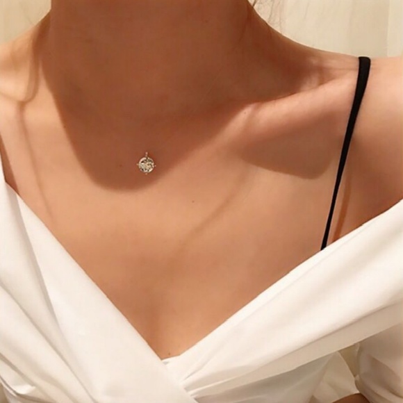 Round Simulated Diamond Invisible Choker Necklace - Picture 2 of 10